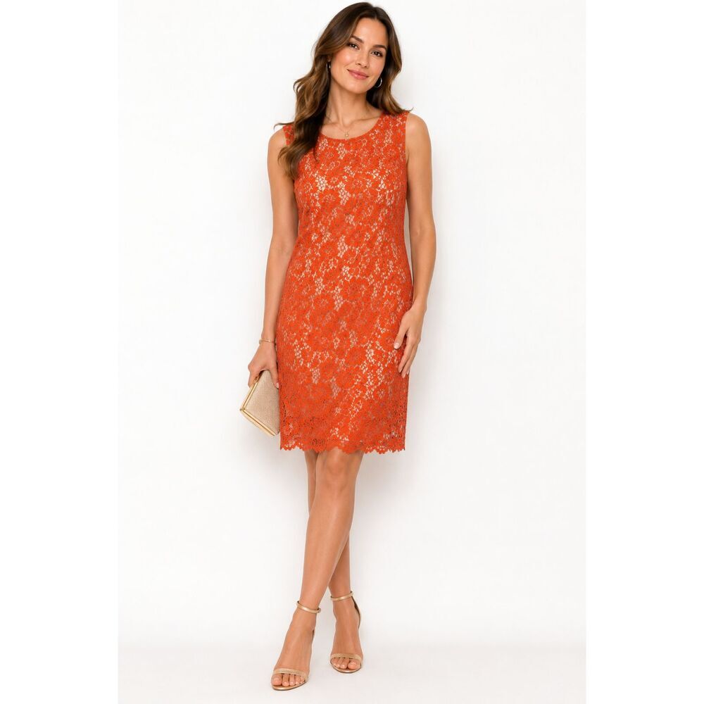 CLEARANCE! NWT Nicole Miller Studio Orange Floral Lace Sheath Dress Size 12